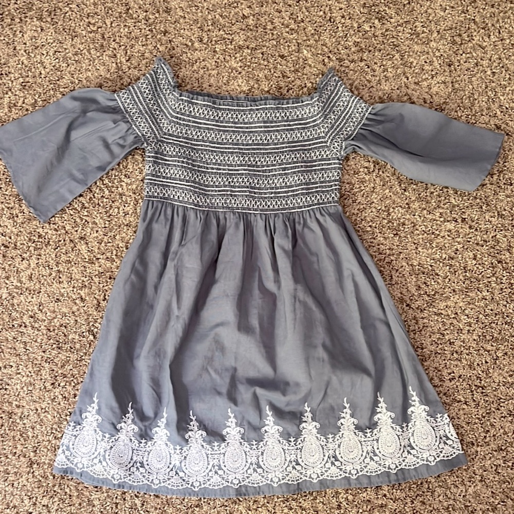 Chambray off the shoulder smocked dress